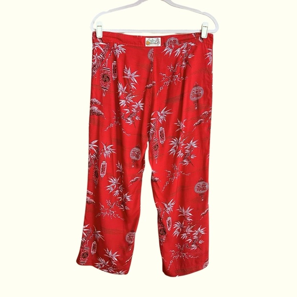 Vintage LUCKY BRAND Lucky Beach Red Hula Lounge Pants – Tropical Bamboo Print L - Picture 4 of 13